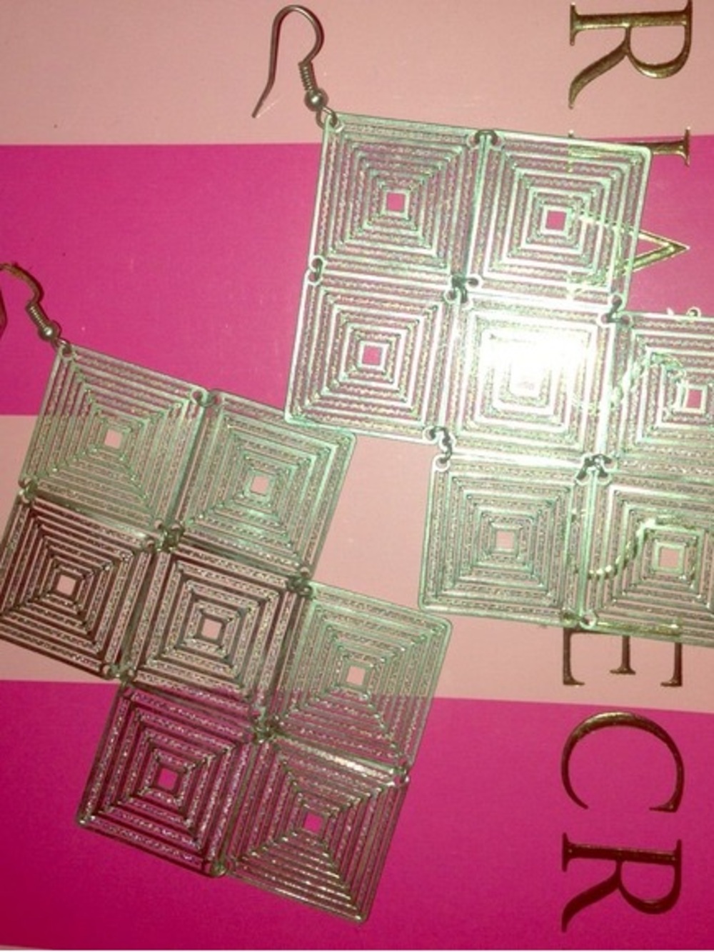 Silver Geometric Square Drop Earrings - Unbranded